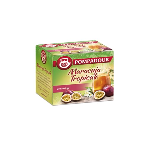 Pompadour® | Tropische Maracuja angereichert mit Moringa | Aromatisierte Fruchtmischung für Kräutertee – 1 x 10 Filter (18 g) | Tropische Fruchtmischung von Pompadour