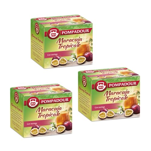 Pompadour® | Tropische Maracuja angereichert mit Moringa | Aromatisierte Fruchtmischung für Kräutertee – 3 x 10 Filter (54 g) | Tropische Fruchtmischung von Pompadour