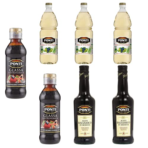 3x Ponti Aceto di Vino Bianco / Weinessig weiss essig 1000 ml. + 2x Ponti Aceto Balsamico 'Di Modena'+ 2x Ponti Glassa Gastronomica Balsamicocreme 200 ml von Ponti