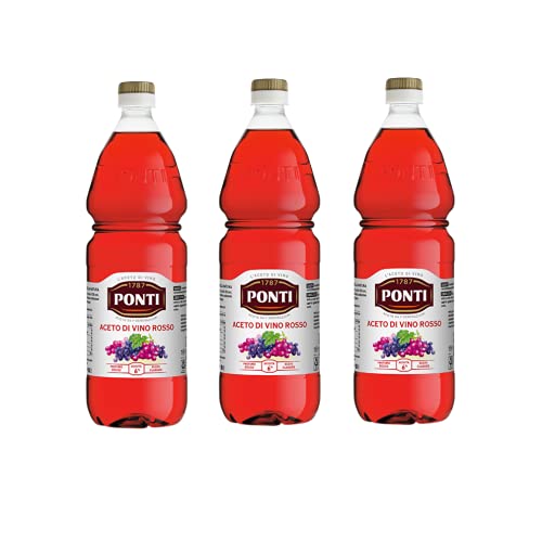 3x Ponti Aceto di Vino Rosso Rotweinessig Essig Säure 6% PET 1Lt Klassischer Geschmack von Ponti