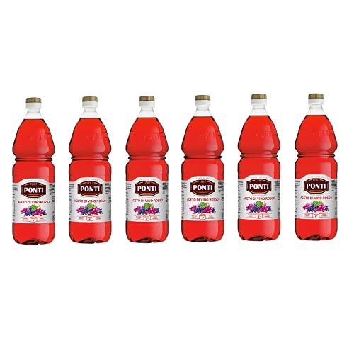 6x Ponti Aceto di Vino Rosso Rotweinessig Essig Säure 6% PET 1Lt Klassischer Geschmack von Ponti