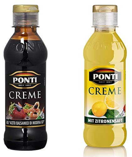 PONTI CREMA, typisch italienische Crème, 2er Pack: Aceto Balsamico di Moderna, Balsamicocreme (1x250ml) und Ponti Creme mit Zitronensaft (1x 200ml) von Ponti