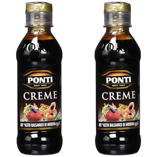 Ponti Creme Aceto Balsamico di Modena g.g.A. 1 x 200 ml – typisch italienische Balsamico Creme – feine Crema di Balsamico – mit süßsaurer Geschmacksnote (Packung mit 2) von Ponti