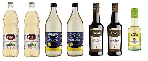 Testpaket Essig Ponti Weißweinessig ( 2 x 1Lt ) + Cirio Weißweinessig ( 2 x 1Lt ) + Ponti Balsamico Essig ( 2 x 500ml ) + Ponti Weinessig mit Zitronengeschmack ( 1 x 250ml ) von Ponti