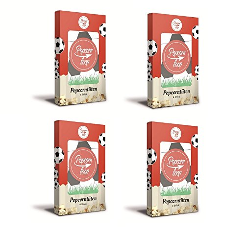 Popcornloop Zubehör bestehend aus 24x Fußball Popcorntüten in 4 Packungen á 6 Tüten. Selbst Frisch Zubereiten - Ein Gesunder Snack - Individuell Würzen - Einfach Lecker - Popcorn wie im Kino! … von popcornloop