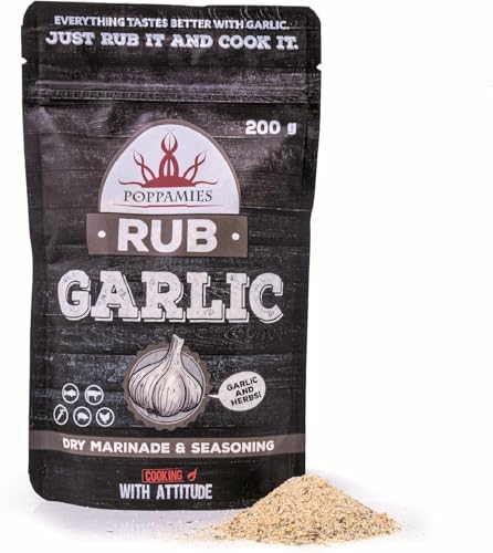 Poppamies Knoblauch BBQ Rub - 100% natürliches BBQ-Gewürz - Trockene Marinade & perfektes Gewürz für Huhn, Fisch, Rind, Schwein, Gemüse - Ideal für Grill Ofen Boiler und Pfanne - Große Packung (200g) Poppamies Knoblauch BBQ Rub - 100% natürliches BBQ-Gewürz - Trockene Marinade & perfektes Gewürz für Huhn, Fisch, Rind, Schwein, Gemüse - Ideal für Grill Ofen Boiler und Pfanne - Große Packung (200g) von POPPAMIES