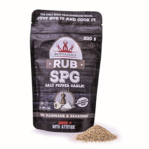 Poppamies Salz-Pfeffer-Knoblauch-RUB, Trockenmarinade & Gewürz Perfekt für Huhn, Gemüse, Fisch, Rind- und Schweinefleisch - Ideal für Grill, Ofen, Kessel und Pfanne - Großpackung (200g) von POPPAMIES