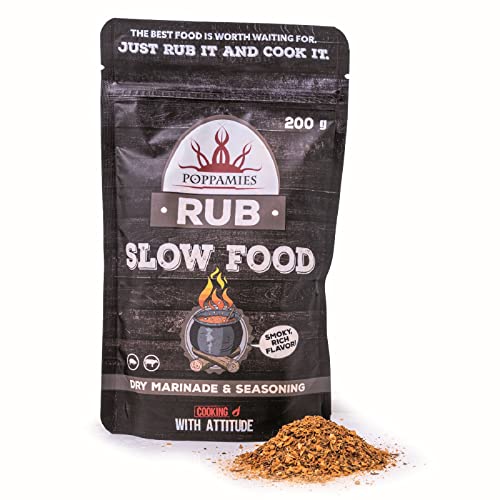 Poppamies Slow Food BBQ Rub - 100% natürliches BBQ-Gewürz - Trockenmarinade und perfekte Gewürzmischung für langsam gegartes Räuchern - Probieren Sie es auch mit Steaks - Großpackung (200g) von POPPAMIES