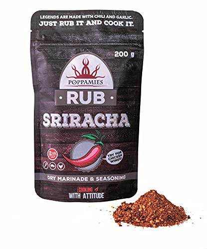 Poppamies Sriracha BBQ Rub - 100% natürliches BBQ-Gewürz - Trockenmarinade und Gewürzmischung. Besonders geeignet für Huhn, Meeresfrüchte, Gemüse und geräuchertes Fleisch - Großpackung (200g) von POPPAMIES