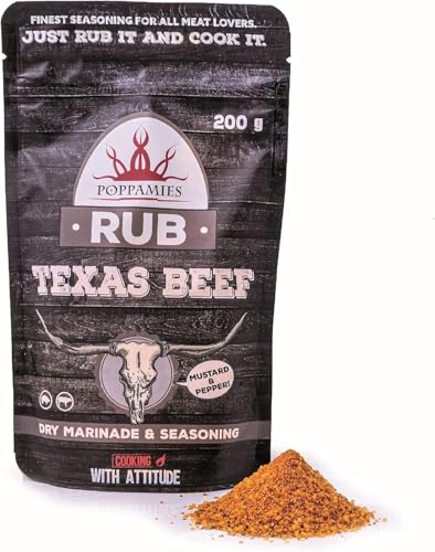 Poppamies Texas Beef BBQ Rub - 100% natürliches BBQ-Gewürz - Trockenmarinade und perfekte Würzmischung für Rindfleisch und Schweinefleisch - Perfekt ausgewogene Gewürzmischung - Großpackung (200g) von POPPAMIES