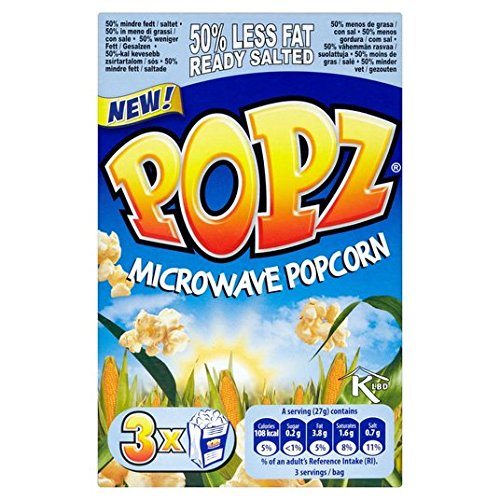 Popz 50% reduziertes Fett gesalztes Mikrowellen-Popcorn 3 x 80 g von Popz