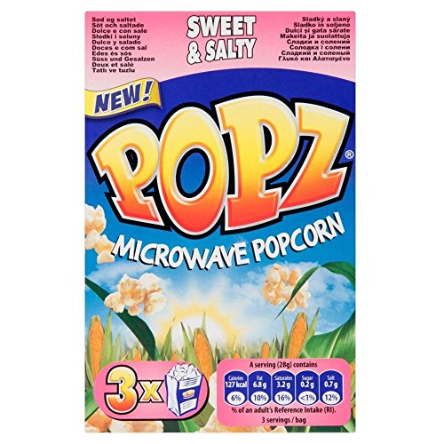 Popz Mikrowelle Popcorn - Süß & Salzig (3x85g) - Packung mit 2 von Popz