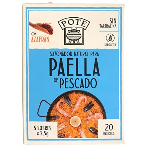 Pote- Natürliche Würze für Fisch-Paella ( mit Safran ) Tartracinfrei - 100% spanisches Produkt - Glutenfrei . 5 Beutel mit 2,5G . von Pote