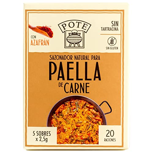 Pote- Natürliche Würze für Fleisch-Paella ( mit Safran ) Tartracinfrei - 100% spanisches Produkt - Glutenfrei . 5 Beutel mit 2,5G . von Pote