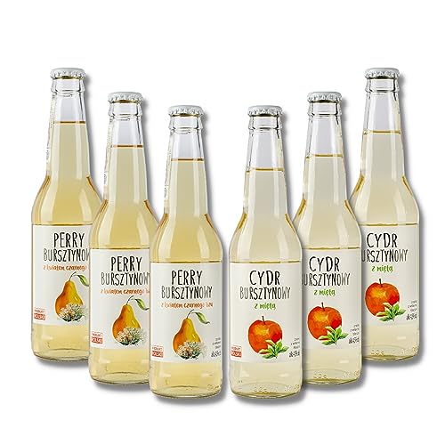 6er Pack (6 x 330ml) - Bernstein-Apfelwein mit Minzgeschmack x3 - Bernstein-Perry Birnen mit Süße Holunderblüte x3 - Potęga Tradycji - Apfelgetränk Cider - Birnengetränk Perry - 0,33 l - 4,5% vol von Potęga Tradycji