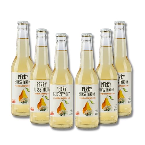 Bernstein-Perry Birnen mit Süße Holunderblüte - 6er Pack (6 x 330ml) - Potęga Tradycji - Cider - 0,33 l - 4,5% vol - Erfrischender halbperlig-gasiger Genuss - Getränk - Birnengetränk - Birnenwein von Potęga Tradycji