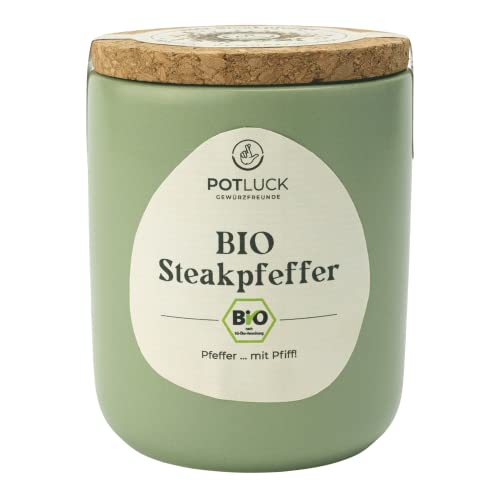 POTLUCK | Bio Steakpfeffer mit Meersalz | Gewürzmischung im Keramiktopf | 70g | Vegan, glutenfrei und mit natürlichen Inhaltsstoffen von POTLUCK Gewürzfreunde