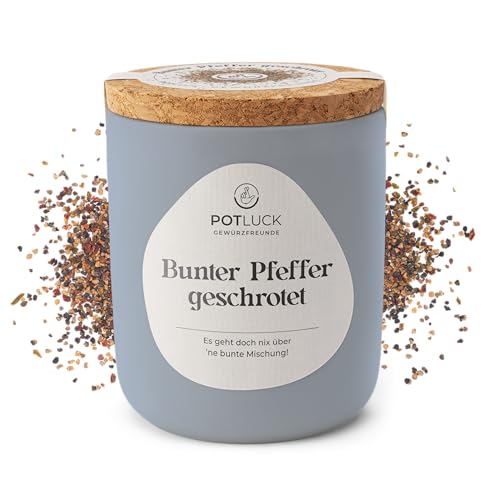 POTLUCK | Bunter Pfeffer geschrotet | Gewürzmischung im Keramiktopf | 75g | Vegan, glutenfrei und mit natürlichen Inhaltsstoffen von POTLUCK Gewürzfreunde