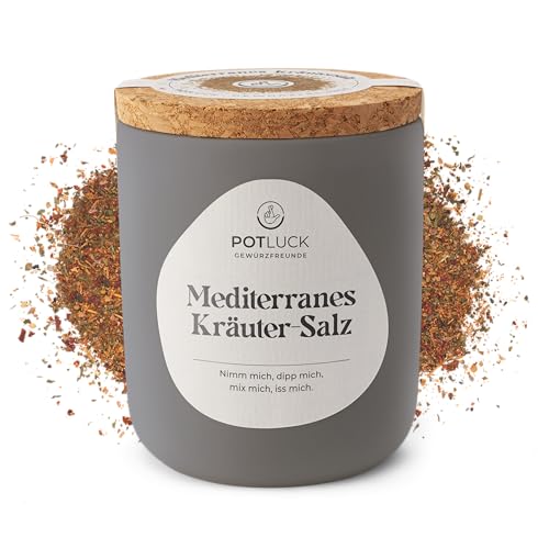 POTLUCK Gewürzfreunde | Mediterranes Kräutersalz | Gewürzmischung im Keramiktopf | 70g | Vegan, glutenfrei und mit natürlichen Inhaltsstoffen von POTLUCK Gewürzfreunde