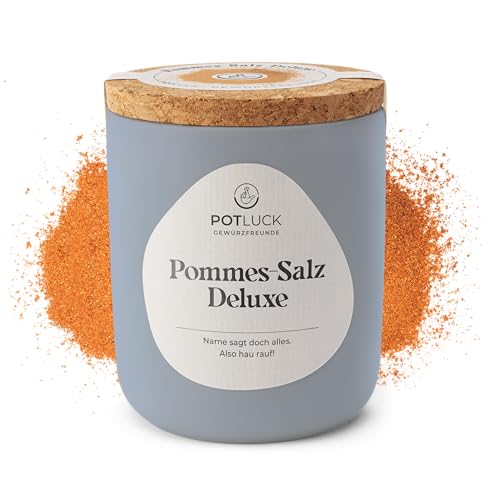 Potluck, Pommes-Salz Deluxe, Würzmischung im Keramiktopf, 90g, Vegan, glutenfrei und mit natürlichen Inhaltsstoffen von POTLUCK Gewürzfreunde
