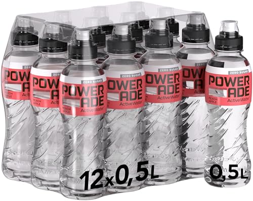 Powerade Active Water Pfirsich-Apfel - kalorienfreies, zuckerfreies Erfrischungsgetränk mit Vitamin B3 und B6 - Sportgetränk mit Mikronährstoffen in Einweg Flaschen (12 x 500 ml) von Powerade