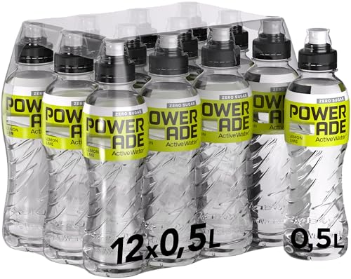 Powerade Active Water Zitrone-Limette - kalorienfreies, zuckerfreies Erfrischungsgetränk mit Vitamin B3 und B6 - Sportgetränk mit Mikronährstoffen in Einweg Flaschen (12 x 500 ml) von Powerade