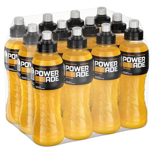 Powerade Orange Sport Drink - 12 x 500ml Flaschen, isotonisches Getränk, ergonomische PET-Flasche 100% recycelbar mit Sportverschluss, Kohlenhydrat- und Elektrolytlösung von Powerade