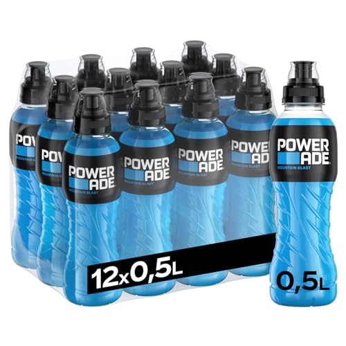 Powerade Sports Mountain Blast, kalorienarmes Sportgetränk mit Fruchtmix-Geschmack, mit Elektrolyten, Sport Drink in stylischen Einweg Flaschen (12 x 500 ml) von Powerade