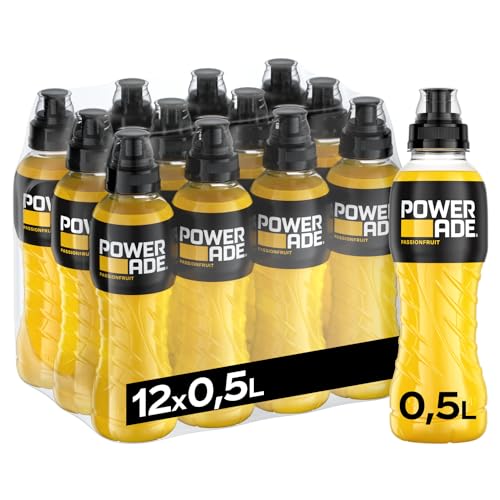 Powerade Sports Passionfruit, kalorienarmes Sport Getränk mit Passionsfrucht-Geschmack, mit Elektrolyten, Sport Drink in stylischen Einweg Flaschen, 500 ml (12er Pack) von Powerade