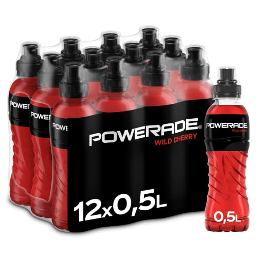 Powerade Sports Wild Cherry, kalorienarmes Sport Getränk mit Kirsch-Geschmack, mit Elektrolyten, Sport Drink in stylischen Einweg Flaschen (12 x 500 ml) von Powerade