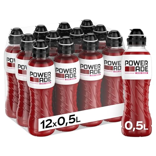 Powerade Zero Black currant, kalorien- und zuckerfreier Sportdrink mit Johannisbeergeschmack, mit Elektrolyten, Sportgetränk in Einweg Flaschen (12 x 500 ml) von Powerade