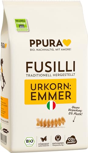 PPURA Bio Fusilli aus ital. Emmer Urkorn | 500g Pasta | Ur-Getreide | 100% Natürlich, Ohne Farb- & Konservierungsstoffe | Saisonal & Regional | Spiral-Nudeln | Bronzeverfahren | Zero Foodwaste von PPURA