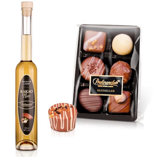 Pralinenbote Genussmanufaktur – Geschenk-Set Kakao & Nuss Likör & Pralinenclub Klassiker mit 6 handgefertigten Pralinen deutscher Chocolatiers, das edle Genuss Geschenk Set Pralinenbote Genussmanufaktur – Geschenk-Set Kakao & Nuss Likör & Pralinenclub Klassiker mit 6 handgefertigten Pralinen deutscher Chocolatiers, das edle Genuss Geschenk Set von Pralinenclub
