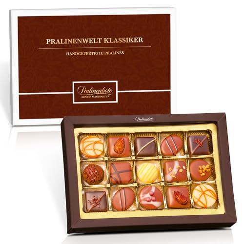 Pralinenbote – Pralinenwelt Klassiker mit 15 handgefertigte Pralinen deutscher Chocolatiers, das Pralinen Geschenk von Pralinenclub