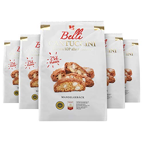 Belli Cantuccini 5er Pack alle mandorle (5x 250g) | Mandelgebäck aus Italien | Keks mit Mandeln | insgesamt 1250g Gebäckstücke von Belli
