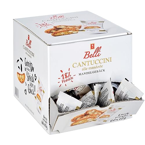 Belli Cantuccini alle mandorle (1x 600g) | 60x Kekse pro Box | Gebäck mit Mandeln aus Italien | einzeln verpackte Kekse in einer praktischen Box von Belli
