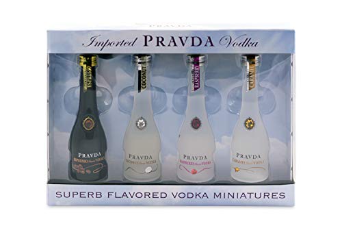 Pravda Vodka Flavored Miniaturen Set - zum verschenken oder sammeln 4 verschiedene Vodka Miniaturen (4 X 0.05l) von Prawda