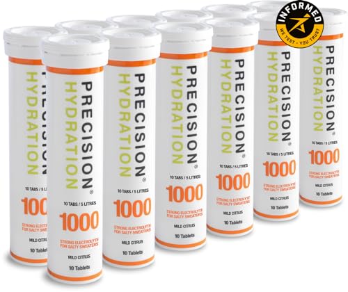 Precision Hydration Elektrolytgetränk - Mehrfachstärke Brauseelektrolyttabletten - Bekämpft Krämpfe - Kalorienarm, Glutenfrei, Vegan/Vegetarisch - (1000mg/l - Orange Rohr), 12 Tuben mit 10 Tabletten von Precision Hydration