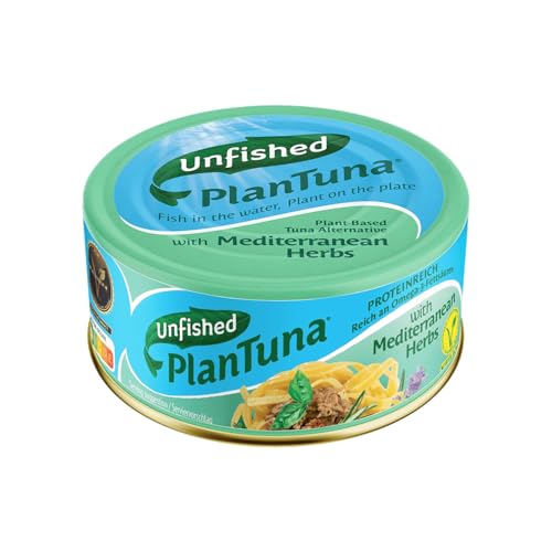Unfished - Vegane Thunfischkonserven - PlanTuna Mediterran - 150g (125g Abtropfgewicht) | Omega 3 aus Algen von Prefera Foods
