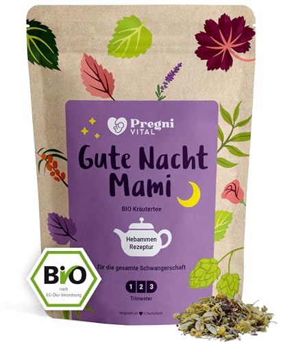 Gute Nacht Mami - BIO Abendtee, speziell für schwangere Frauen - Schwangerschaftstee 1. 2. 3. Trimester - Vor dem Schlafengehen mit Hopfen und Lavendel - PregniVital® - 70g von PregniVital