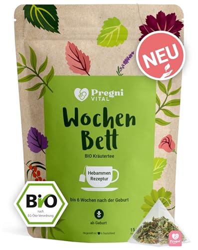 PregniVital® - Wochenbett Tee - 100% BIO Rückbildungstee - mit Frauenmantel, Schafgarbe und Hirtentäschelkraut nach traditionellem Hebammen-Wissen - nach der Geburt - 15 Teebeutel von PregniVital