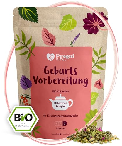 Geburtsvorbereitung - 100% BIO Schwangerschaftstee speziell ab 37. SSW - mit Himbeerblättern und Frauenmantel nach traditionellem Hebammen-Wissen für das 3. Trimester - PregniVital® von PregniVital