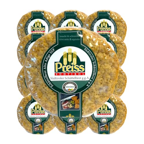 Preiss Südtiroler Schüttelbrot 14x200G [80% Roggenanteil] - Traditionell handgeschüttelt | Südtiroler spezialitäten | Sehr knusprig | nach traditionellem Rezept | Roggenbrot von Preiss