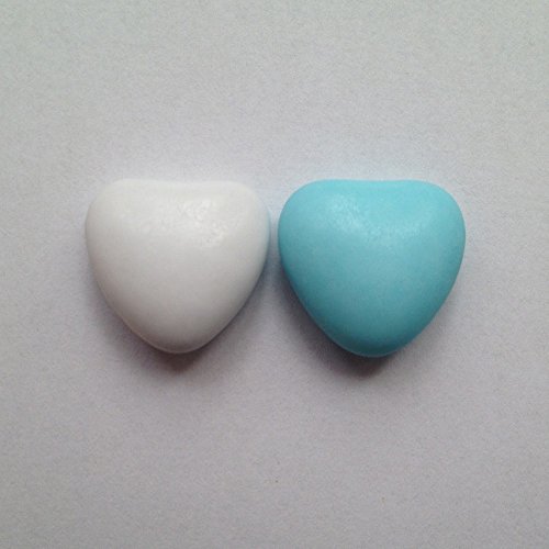 Schokoherzen weiß-hellblau 1 kg (ca 500-550 St.) - Gastgeschenke Hochzeit Bonboniere Candy Bar Give Aways - Herzdragees Schokolinsen Herz Schokodragees Schokoladenherzen alternativ zu Hochzeitsmandeln von Premium Weddings