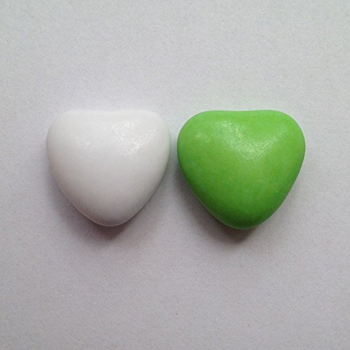 Schokoherzen weiß-hellgrün 1 kg (ca 500-550 St.) - Gastgeschenke Hochzeit Bonboniere Candy Bar Give Aways - Herzdragees Schokolinsen Herz Schokodragees Schokoladenherzen alternativ zu Hochzeitsmandeln von Premium Weddings