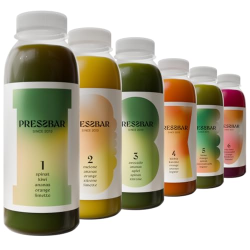 PRESSBAR Saftkur CLASSIC 7 Tage - 42 Säfte (330ml) kaltgepresst - Fastenkur - iPhone und Android App und Booklet zur Begleitung der Kur - Aus 100% Obst & Gemüse - inkl. 10,50€ Pfand von Pressbar