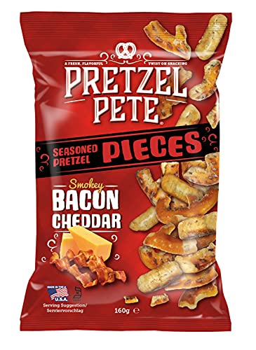 Pretzel Pete Pretzel Pieces - Smokey Bacon Cheddar, Leckeres Bretzelgebäck – Salziger Knabberspaß - (8x160g) von Pretzel Pete