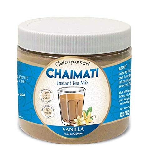 Chaimati - Vanille Chai Latte | Pulverisiert Instant Tea Mix 8,8 Unzen/250g Jar macht 25 Tassen | Erstaunliche Geschmack hot/Iced, sehr wenig Koffein, bereit in Sekunden,"Chai auf den Geist" von Pride Of India