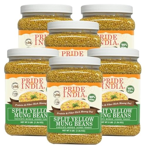 Pride Of India 6 Stück – Indische Mung-Linsen – Protein & Ballaststoffe reich Moong Dal, 1,4 kg Glas von Pride Of India