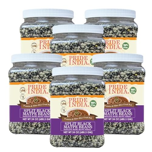 Pride Of India 6 Stück – Indische Split-Schwarz-Gramm-Matpe-Bohnen – Protein- und ballaststoffreiches Urad Dal, 0,7 kg Glas von Pride Of India